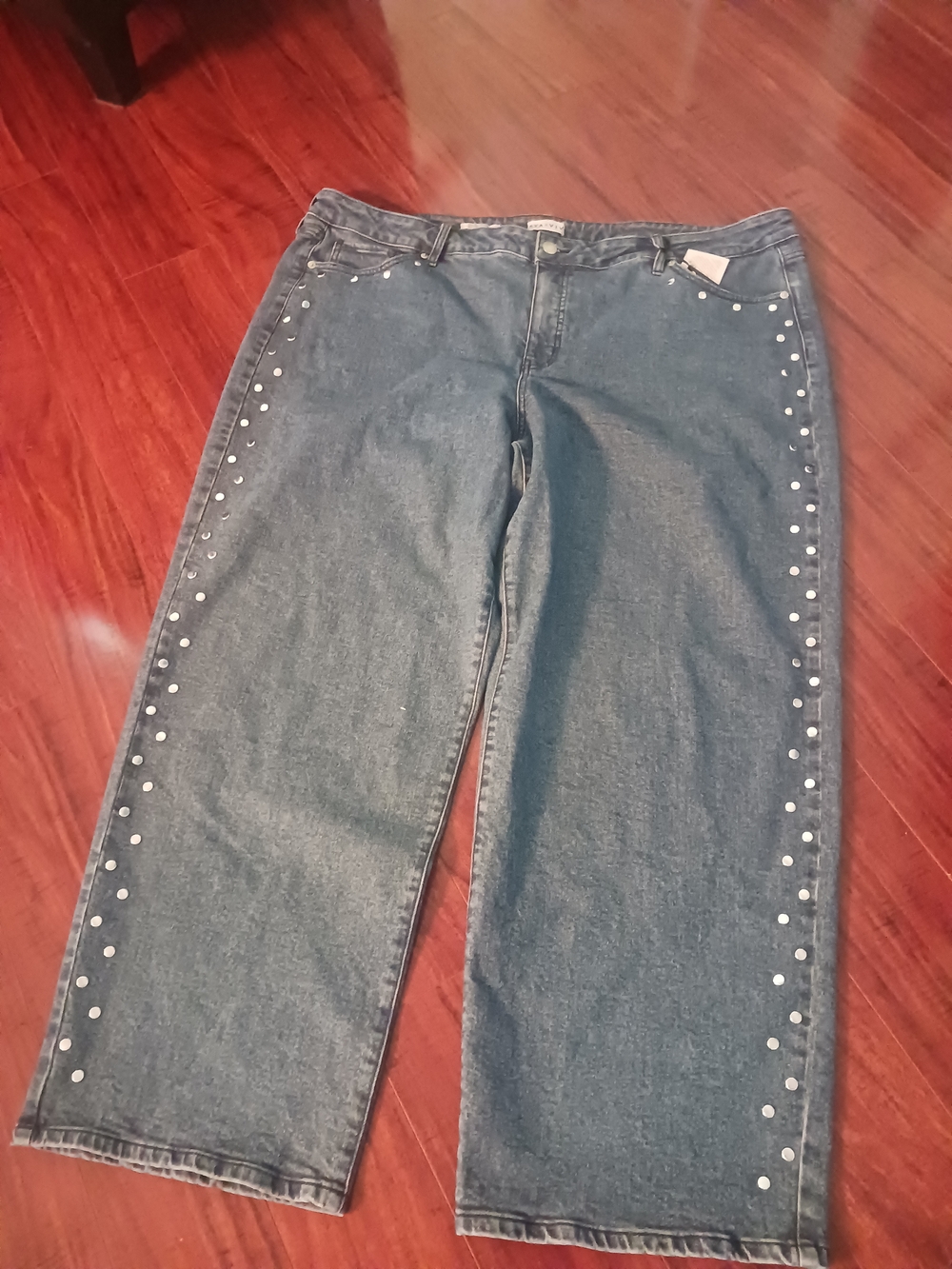 Ava & Viv Dark Blue Wide-Leg Jeans with Side Studs